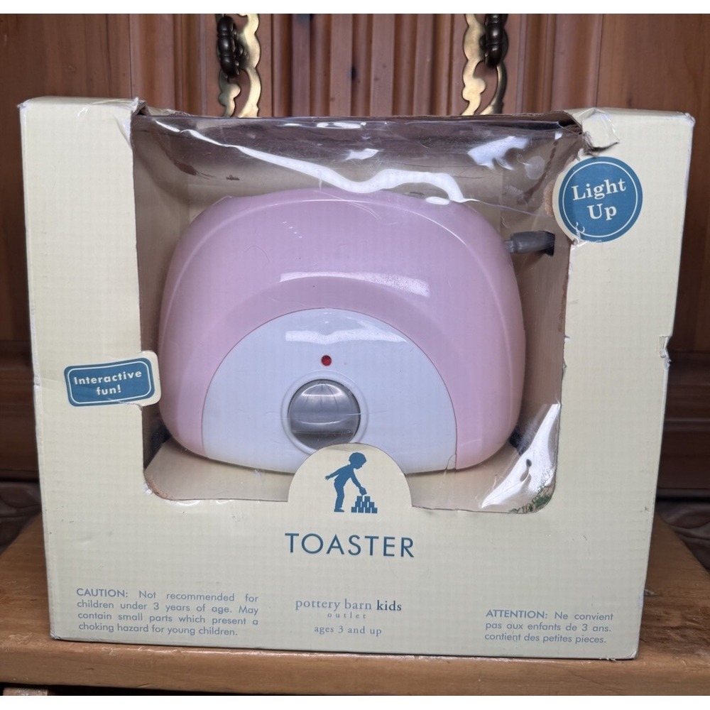 Vintage Pottery Barn Kids Pink Toy Toaster Light Up Pop Up Pretend Kitchen PBK